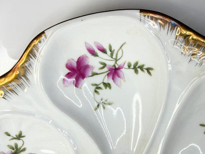 Antique Limoges France Porcelain Oyster Plate Pink Floral Gilt 9.25" A852