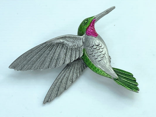 JJ Jonette Silver Pewter Enamel Hummingbird Brooch Pin JR9622