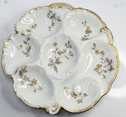 Haviland Limoges Yellow Floral Oyster Plate Gold Trim France 9in A856