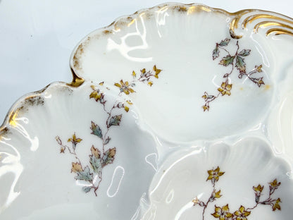 Haviland Limoges Yellow Floral Oyster Plate Gold Trim France 9in A856