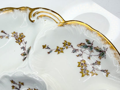 Haviland Limoges Yellow Floral Oyster Plate Gold Trim France 9in A856