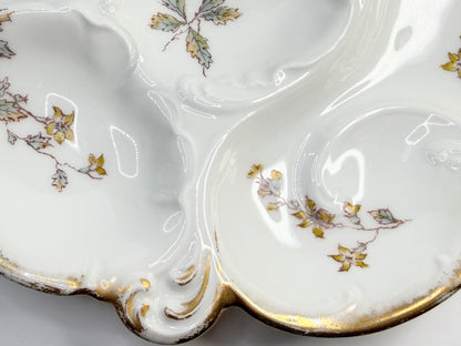 Haviland Limoges Yellow Floral Oyster Plate Gold Trim France 9in A856