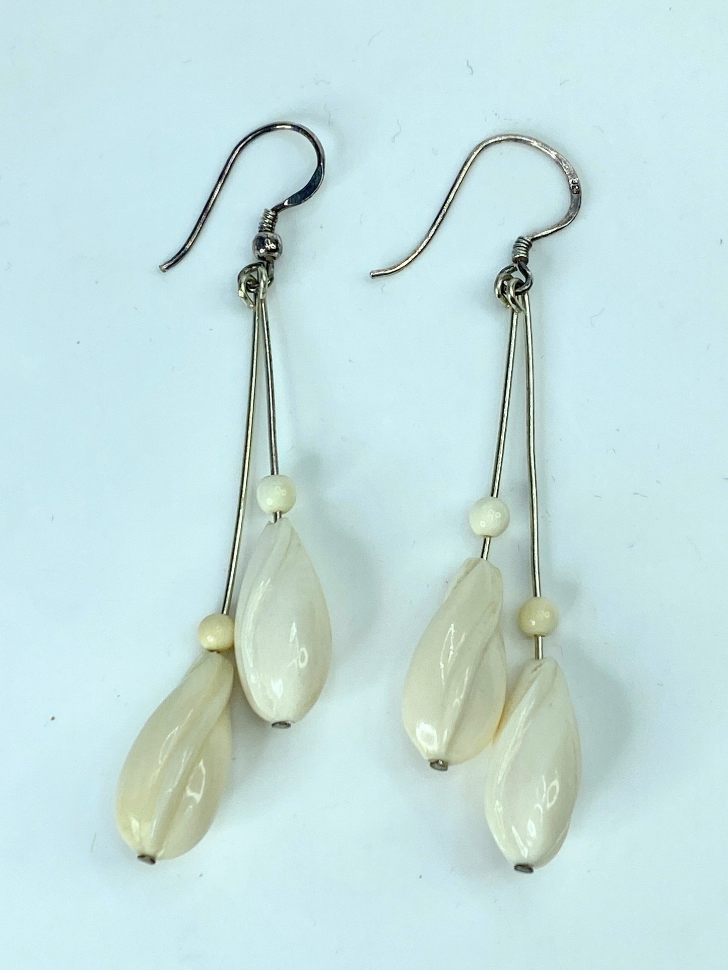 Sterling Silver carved Bakalite Double Tulip Drop dangle earrings 2 3/4" GS644