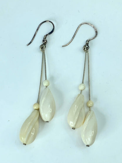 Sterling Silver carved Bakalite Double Tulip Drop dangle earrings 2 3/4" GS644