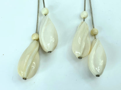 Sterling Silver carved Bakalite Double Tulip Drop dangle earrings 2 3/4" GS644