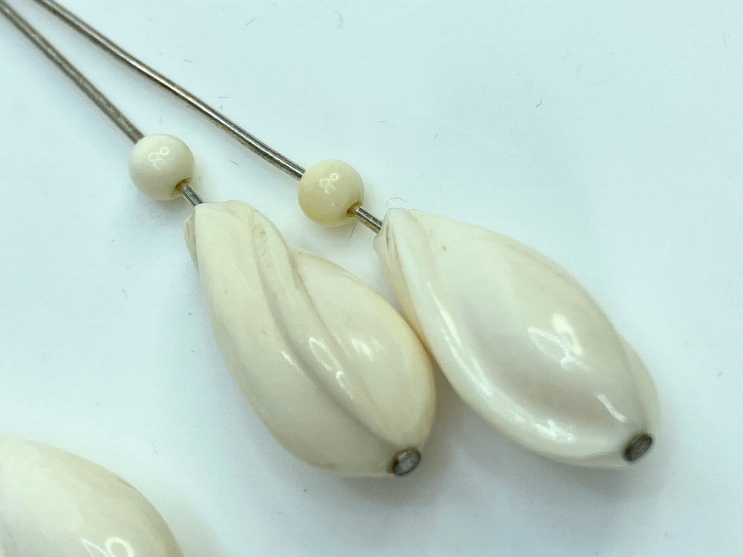 Sterling Silver carved Bakalite Double Tulip Drop dangle earrings 2 3/4" GS644