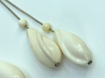 Sterling Silver carved Bakalite Double Tulip Drop dangle earrings 2 3/4" GS644