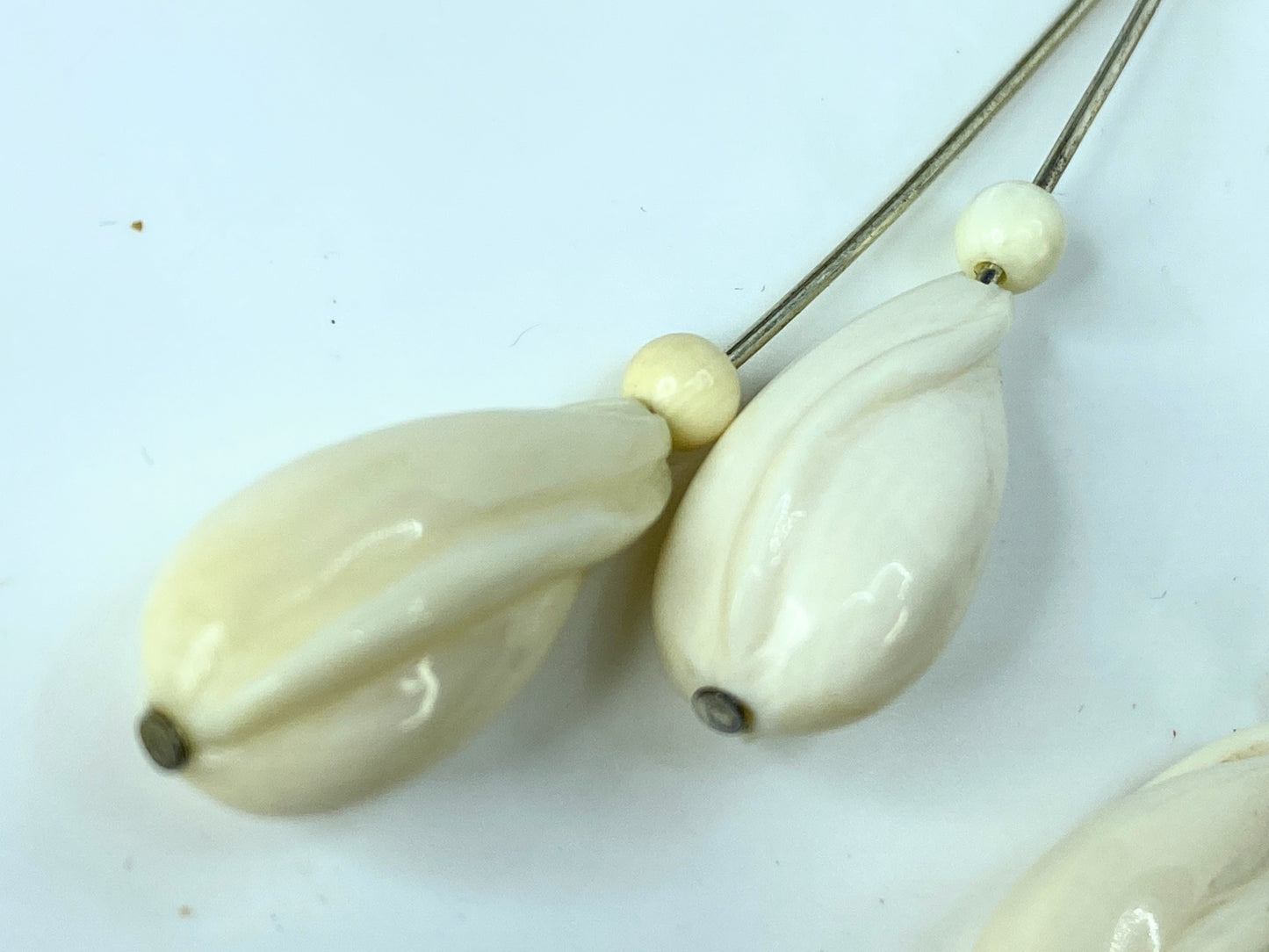 Sterling Silver carved Bakalite Double Tulip Drop dangle earrings 2 3/4" GS644