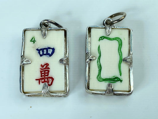 Sterling Silver carved mahjong dice polychrome resin charm pendant GS645
