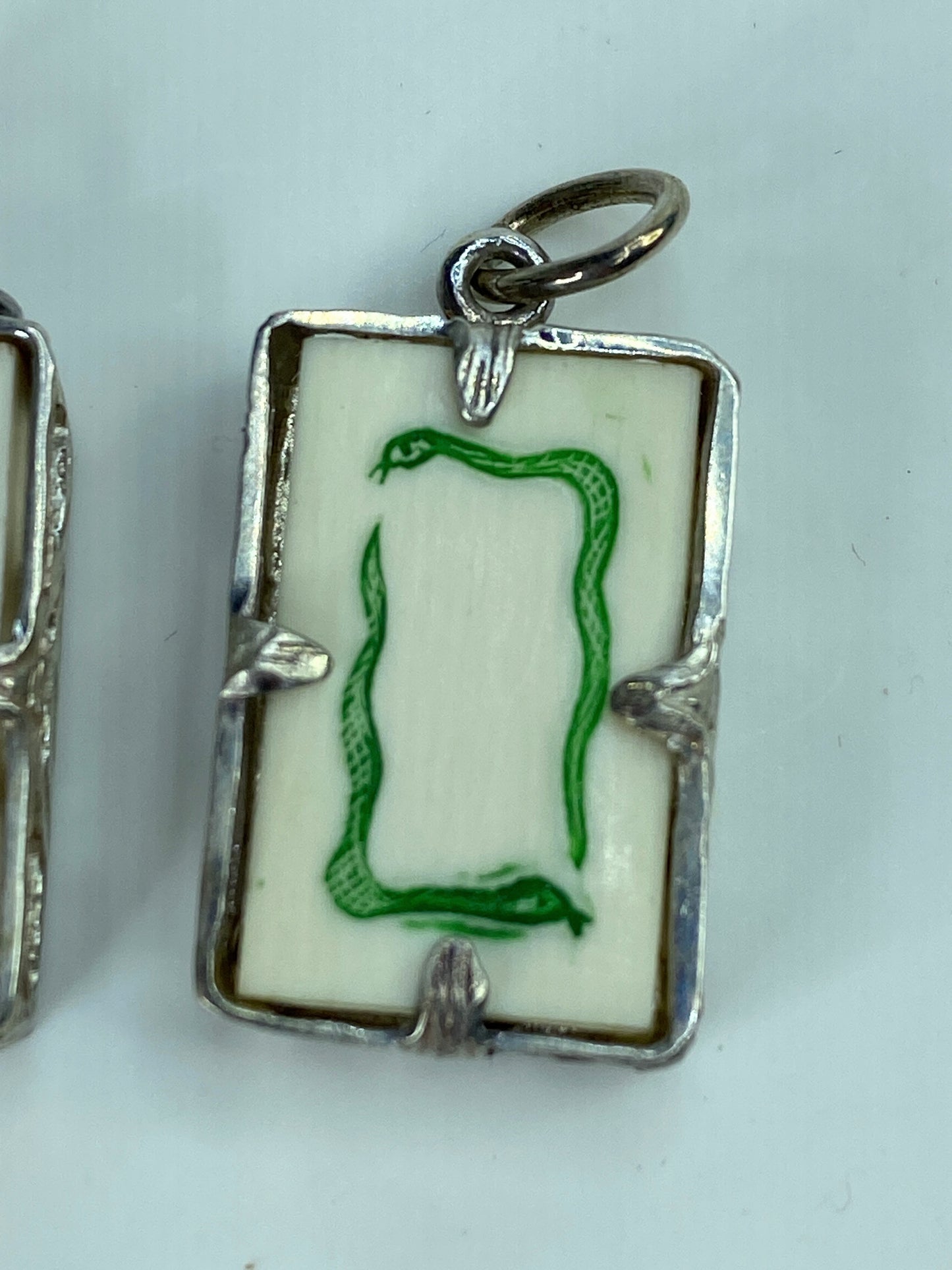 Sterling Silver carved mahjong dice polychrome resin charm pendant GS645