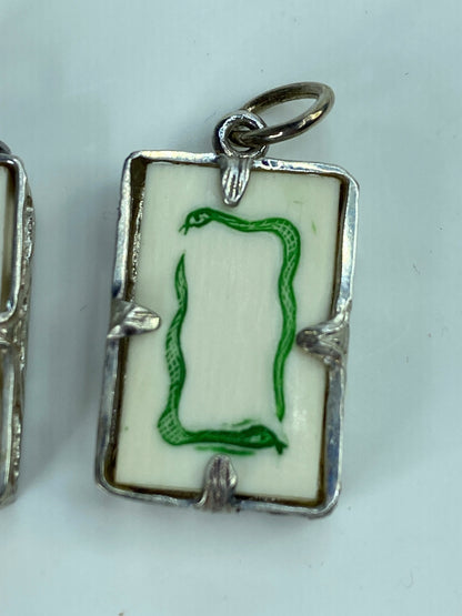 Sterling Silver carved mahjong dice polychrome resin charm pendant GS645