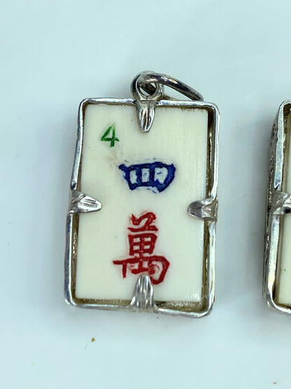 Sterling Silver carved mahjong dice polychrome resin charm pendant GS645