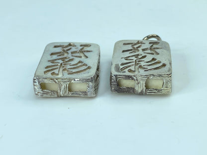 Sterling Silver carved mahjong dice polychrome resin charm pendant GS645