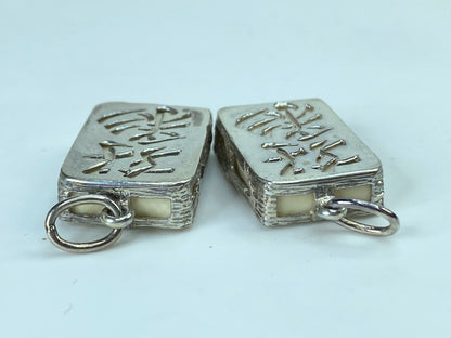 Sterling Silver carved mahjong dice polychrome resin charm pendant GS645