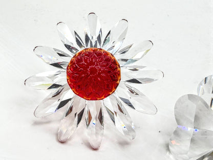 Retired Swarovski Crystal Red Marguerite Daisy & Four Leaf Clover Set of 2 A338