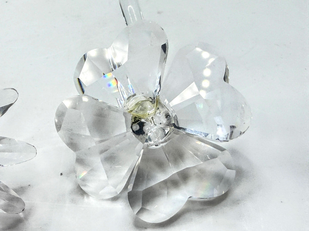 Retired Swarovski Crystal Red Marguerite Daisy & Four Leaf Clover Set of 2 A338