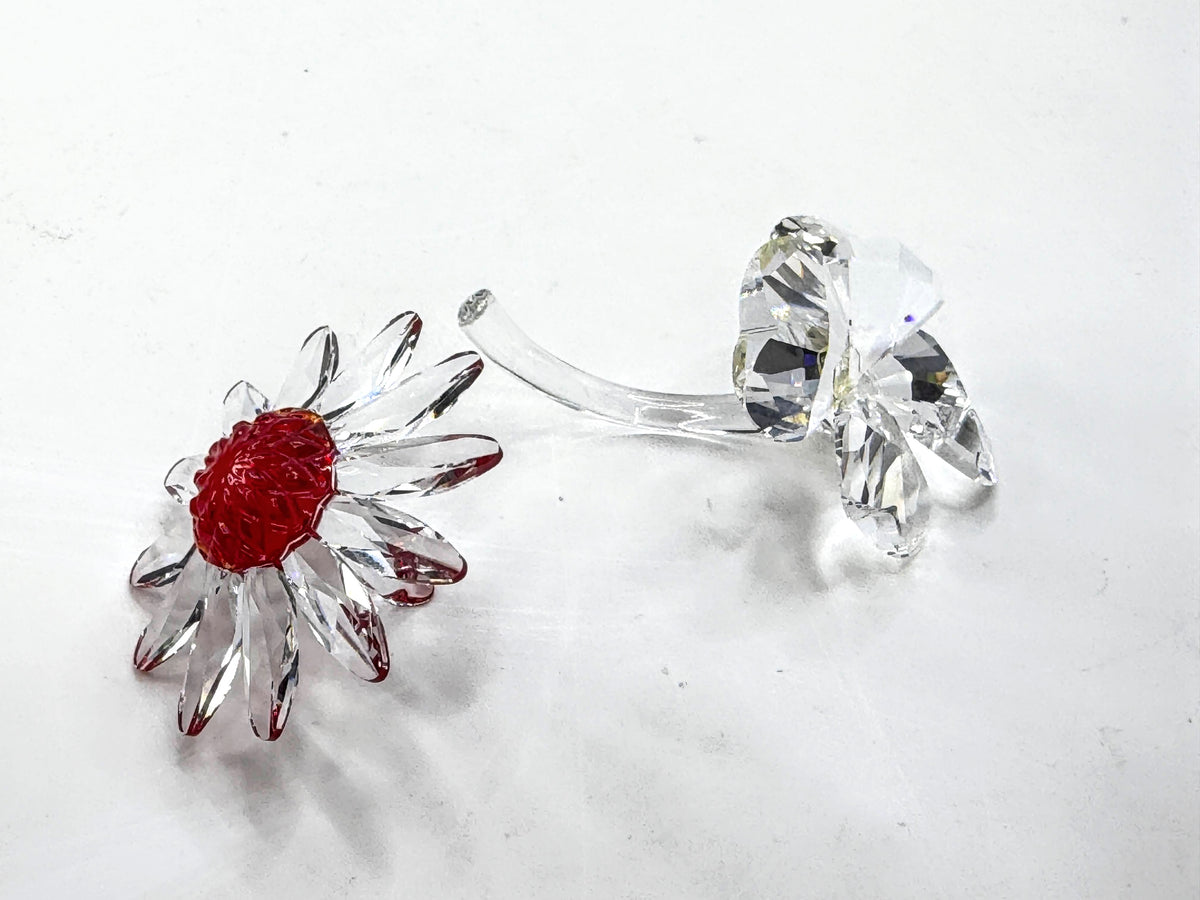 Retired Swarovski Crystal Red Marguerite Daisy & Four Leaf Clover Set of 2 A338