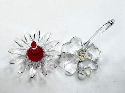 Retired Swarovski Crystal Red Marguerite Daisy & Four Leaf Clover Set of 2 A338