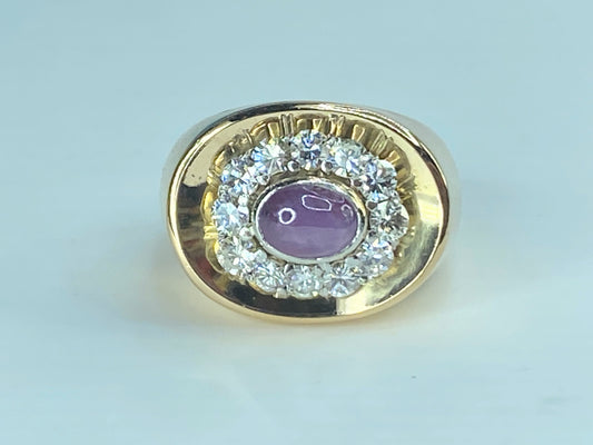 Appraised $6,290 18K 0.75ct Star Ruby Cabochon 1.2ct G/VS1 diamond ring JR438