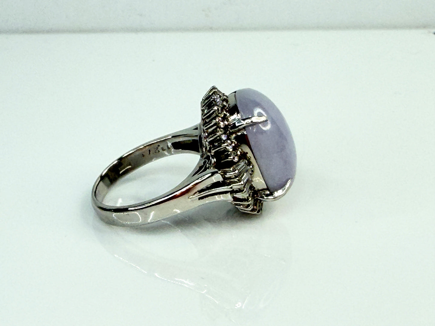 Vintage Natural Lavender Jade Platinum Diamond Ring Certified 11.27ct JR1480