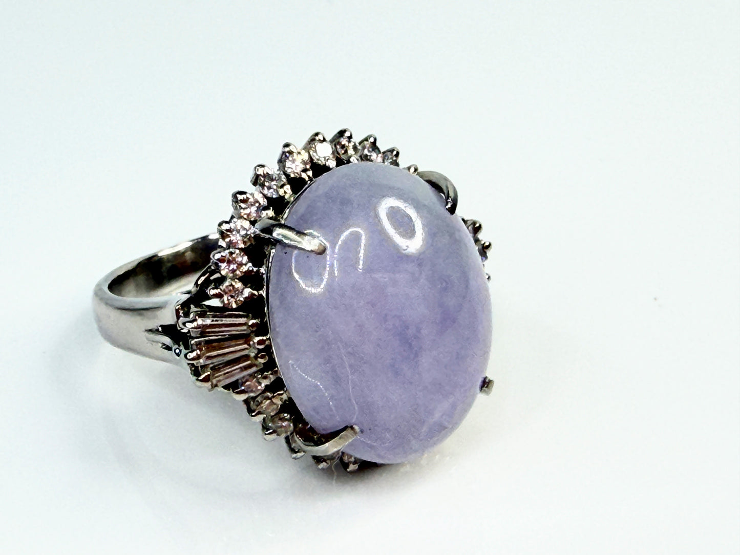 Vintage Natural Lavender Jade Platinum Diamond Ring Certified 11.27ct JR1480