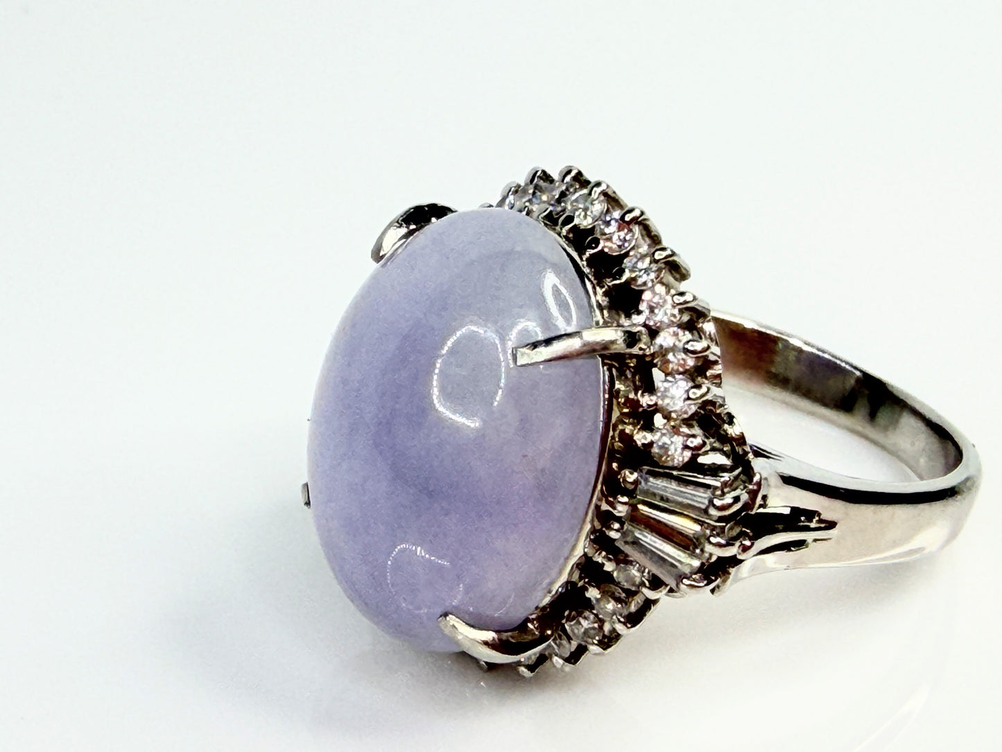 Vintage Natural Lavender Jade Platinum Diamond Ring Certified 11.27ct JR1480