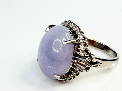 Vintage Natural Lavender Jade Platinum Diamond Ring Certified 11.27ct JR1480