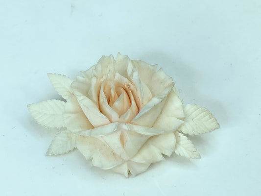 Vintage 3D Bone Hand Carved Floral Flower Rose brooch Art Deco Jewelry GS652