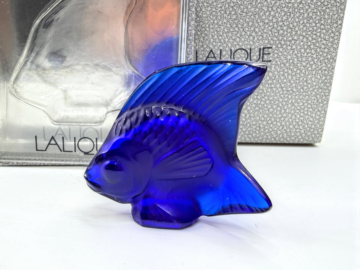 Lalique France Cap Ferrat Blue Crystal Poisson Fish Figurine singed w/box S340