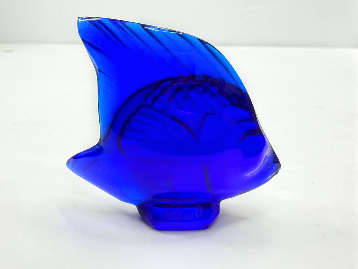 Lalique France Cap Ferrat Blue Crystal Poisson Fish Figurine singed w/box S340