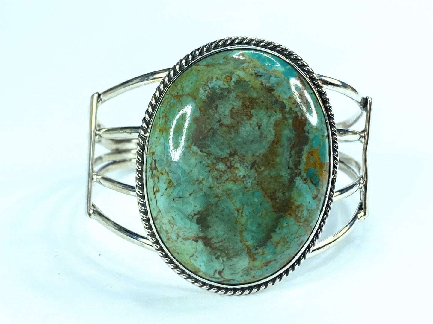 Sterling silver large oval Turquoise cuff bracelet 7 1/4 47.1g JR9031