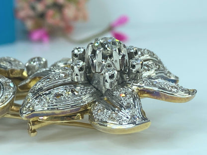 Appraised $19,995 Antique 18K 5.1ct Old Euro cut diamond Flower brooch 65g JR440