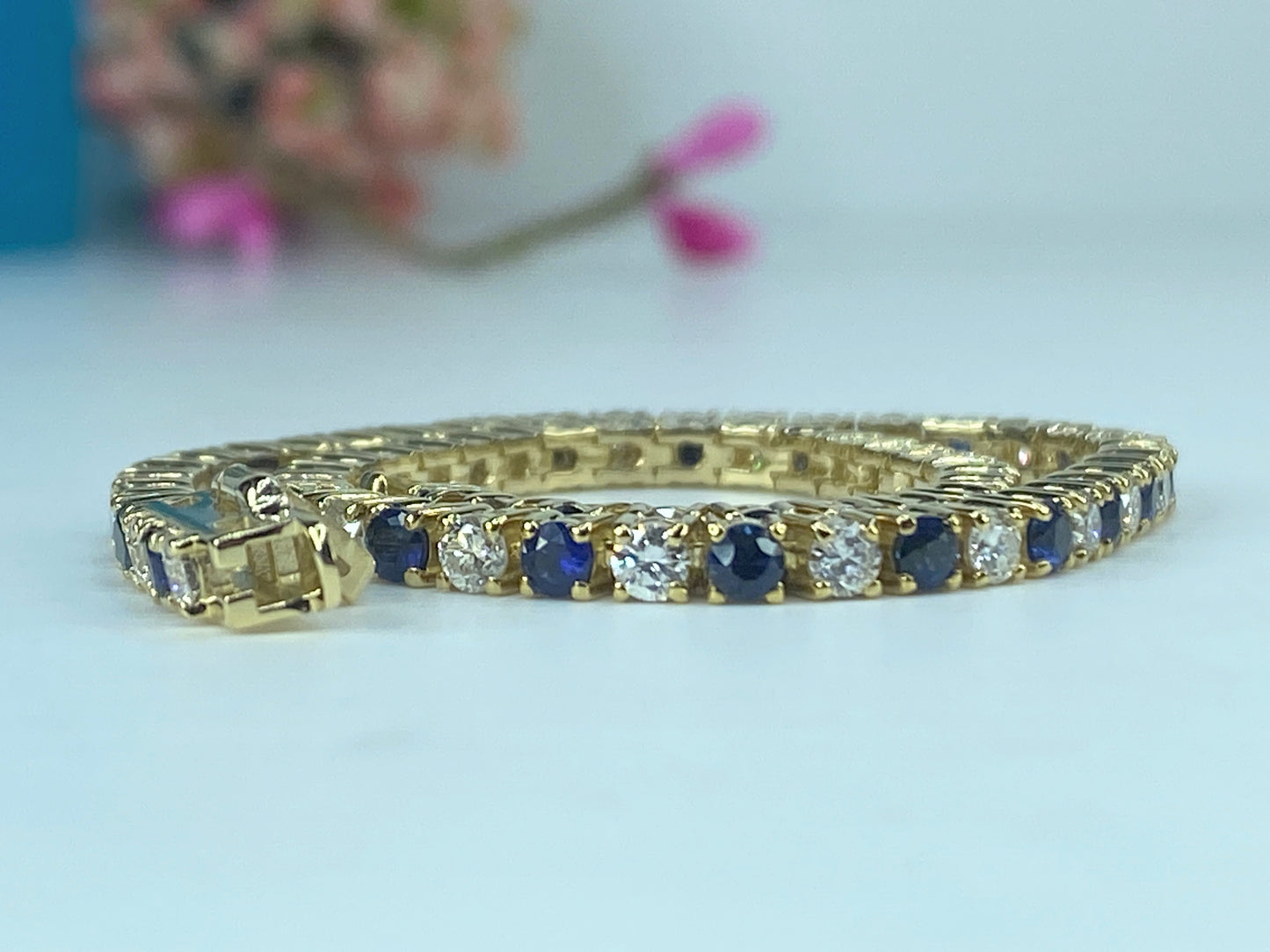 Appraised $7,295 14K 4.20ct natural Sapphire Diamond bracelet 7.5" 10.3g JR441