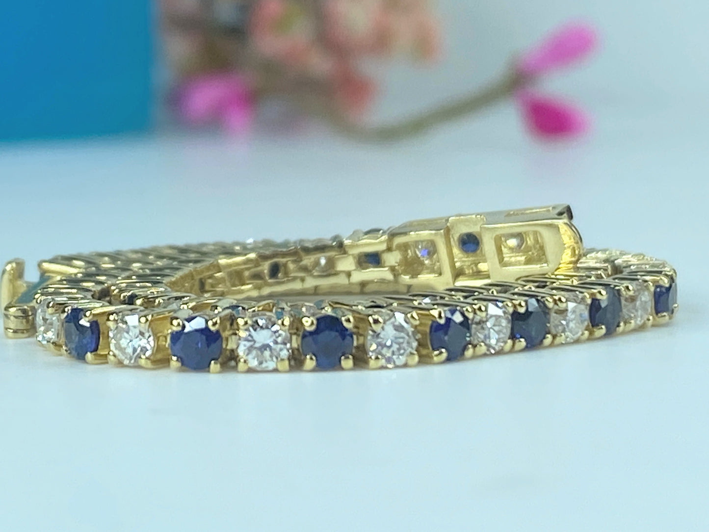 Appraised $7,295 14K 4.20ct natural Sapphire Diamond bracelet 7.5" 10.3g JR441
