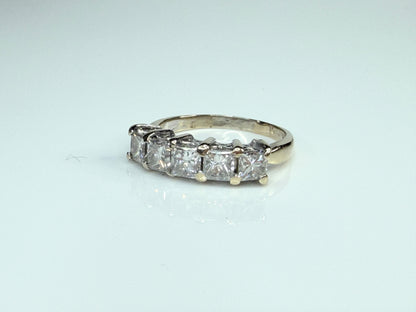 Vintage Five Princess Cut Diamond 18K White Gold Band Ring JR1484