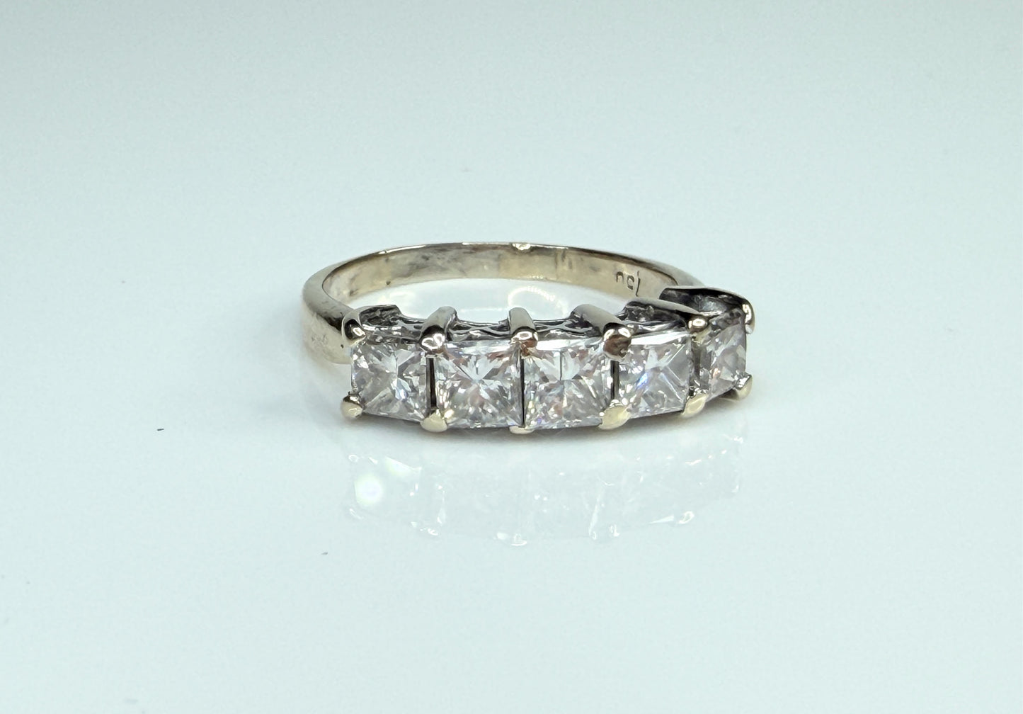 Vintage Five Princess Cut Diamond 18K White Gold Band Ring JR1484