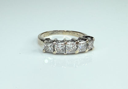 Vintage Five Princess Cut Diamond 18K White Gold Band Ring JR1484