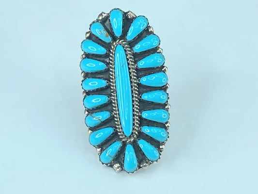 Native American Navajo Sterling Silver Kingman Turquoise Cluster Ring JR442