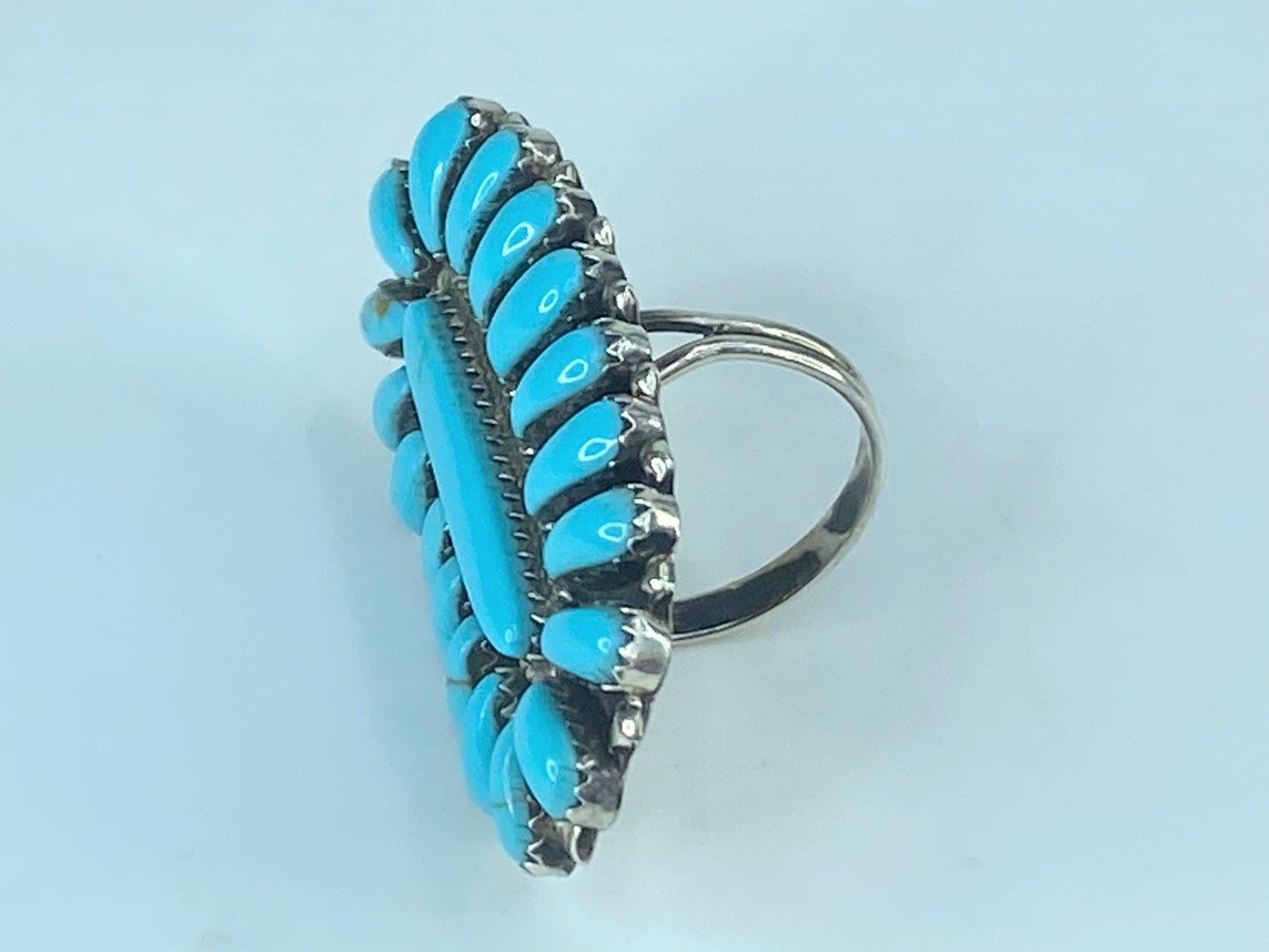Native American Navajo Sterling Silver Kingman Turquoise Cluster Ring JR442