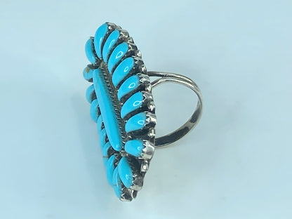 Native American Navajo Sterling Silver Kingman Turquoise Cluster Ring JR442