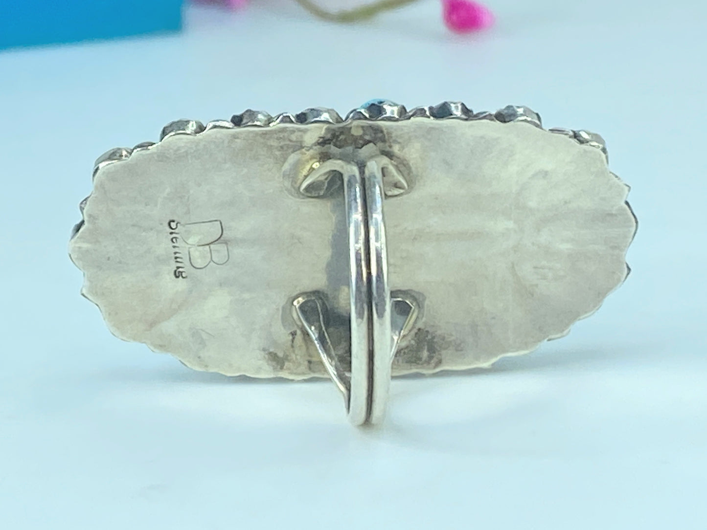 Native American Navajo Sterling Silver Kingman Turquoise Cluster Ring JR442