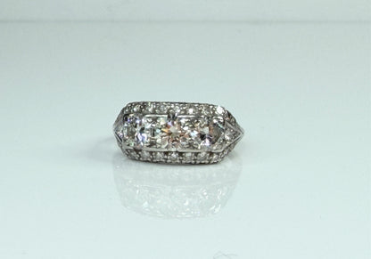 Art Deco Palladium Three Stone Diamond Ring G-H VVS2 Size 6.5 JR1485