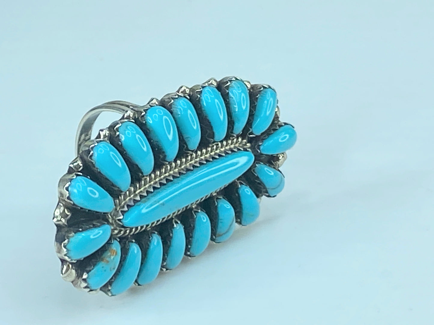 Native American Navajo Sterling Silver Kingman Turquoise Cluster Ring JR442