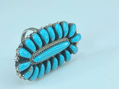 Native American Navajo Sterling Silver Kingman Turquoise Cluster Ring JR442