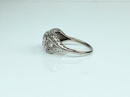 Art Deco Palladium Three Stone Diamond Ring G-H VVS2 Size 6.5 JR1485