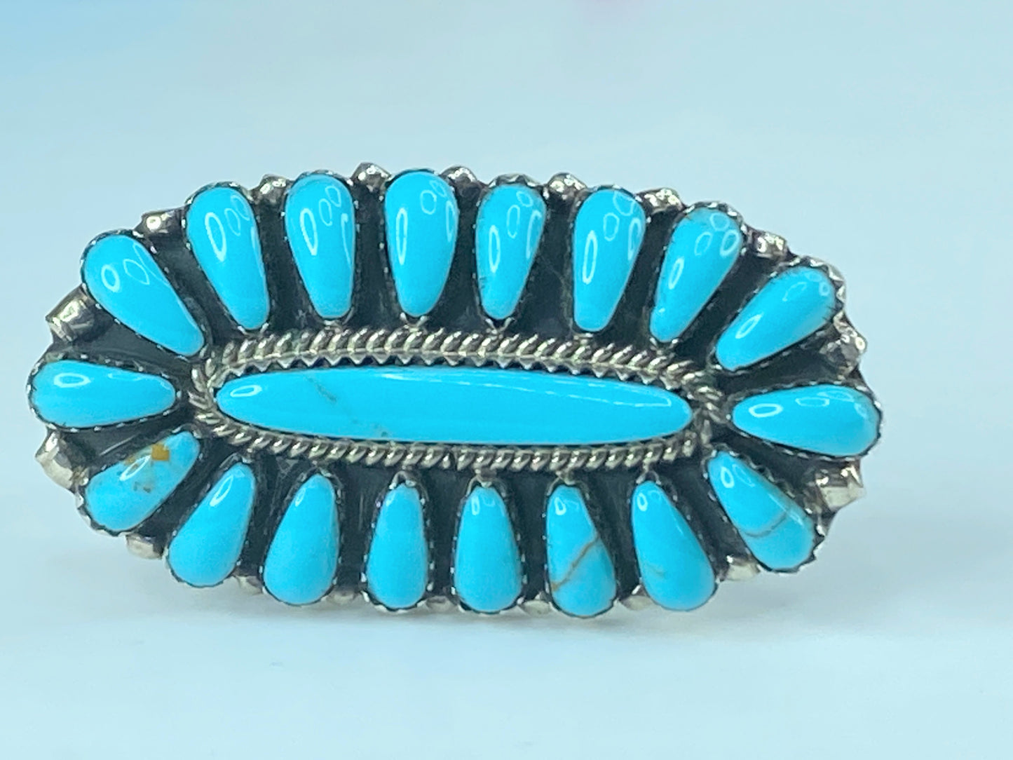 Native American Navajo Sterling Silver Kingman Turquoise Cluster Ring JR442