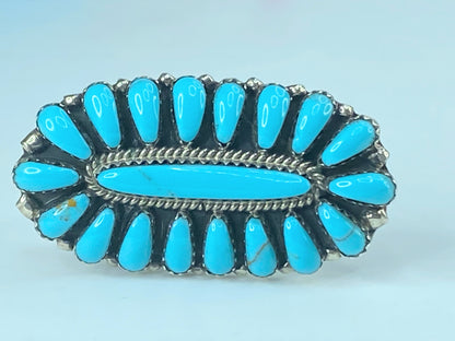 Native American Navajo Sterling Silver Kingman Turquoise Cluster Ring JR442