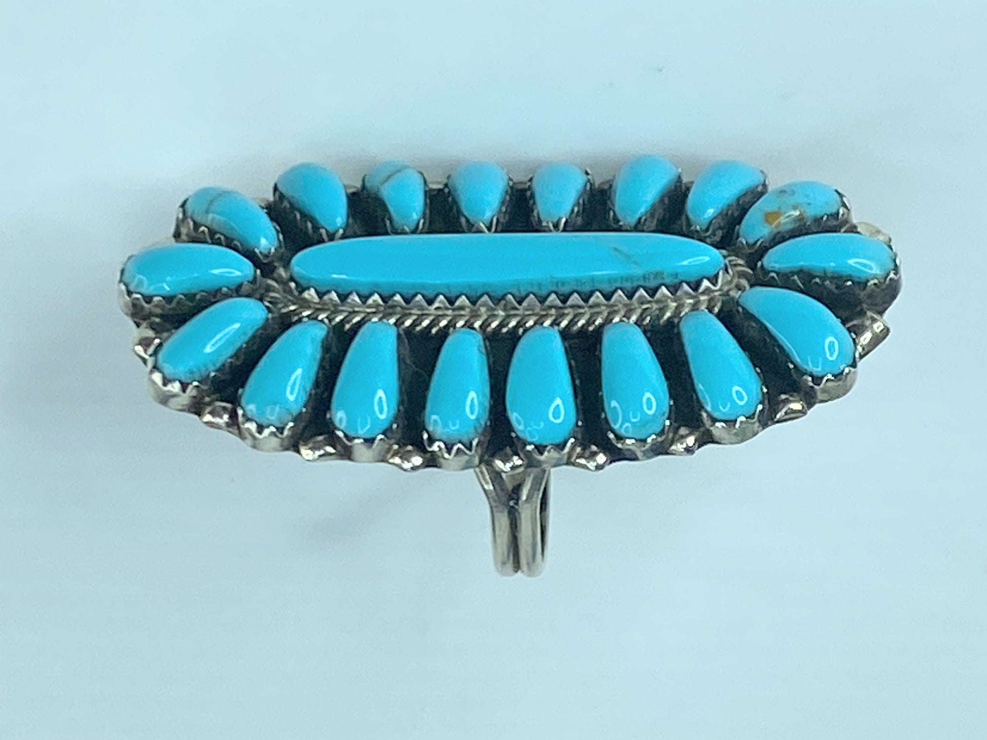 Native American Navajo Sterling Silver Kingman Turquoise Cluster Ring JR442