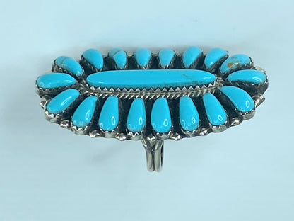 Native American Navajo Sterling Silver Kingman Turquoise Cluster Ring JR442