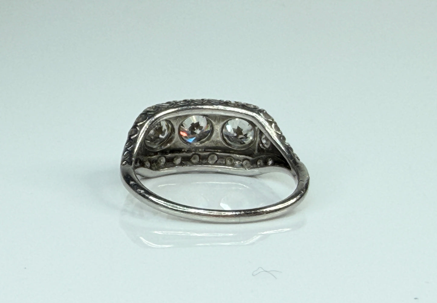 Art Deco Palladium Three Stone Diamond Ring G-H VVS2 Size 6.5 JR1485
